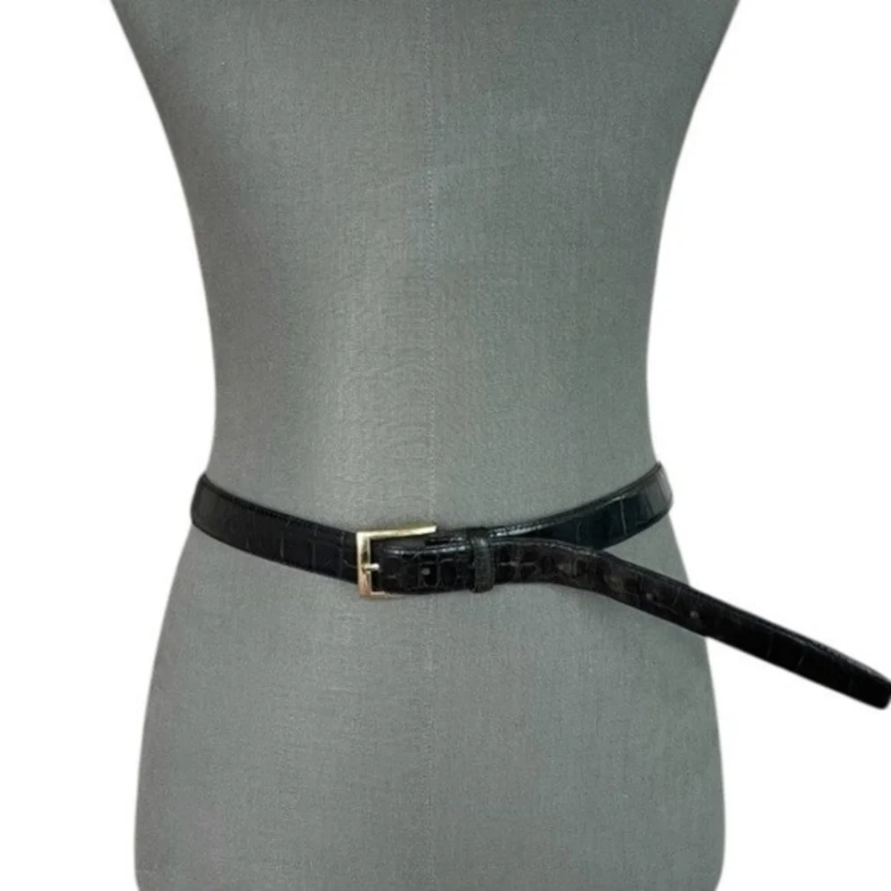 Men’s Belt JOS. A. BANK Black Croco Pattern Genuine Italian Leather Gold Buckle